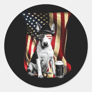 Retro Vintage Patriotic Bull Terrier Dog Usa Flag Classic Round Sticker