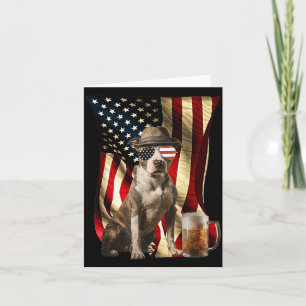 Retro Vintage Patriotic Pitbull Dog Usa Flag July Card