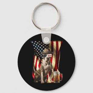 Retro Vintage Patriotic Pitbull Dog Usa Flag July Key Ring