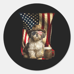 Retro Vintage Patriotic Shih Tzu Dog Usa Flag July Classic Round Sticker