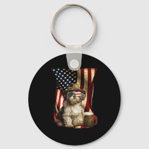 Retro Vintage Patriotic Shih Tzu Dog Usa Flag July Key Ring