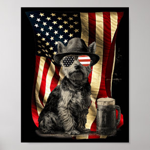 Retro Vintage Patriotic Yorkshire Dog Usa Flag Poster