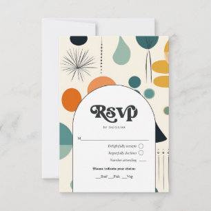 Retro Vintage Pattern and Typography Wedding RSVP Card
