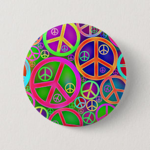 Retro Vintage Peace Heart 6 Cm Round Badge