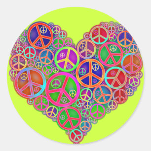 Retro Vintage Peace Heart Classic Round Sticker