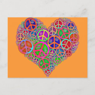 Retro Vintage Peace Heart Postcard