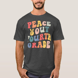 Retro Vintage Peace Out Fourth Grade Teacher Back  T-Shirt