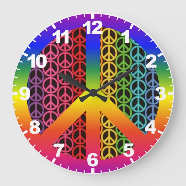 Retro Vintage Peace Sign Clock with Numbers (Front)