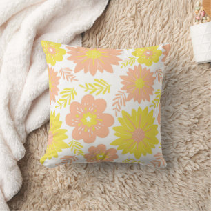Retro Vintage Peach Fuzz Mustard Flower Pattern Cushion