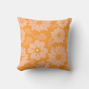 Retro Vintage Peach Fuzz Orange Flower Pattern Cushion