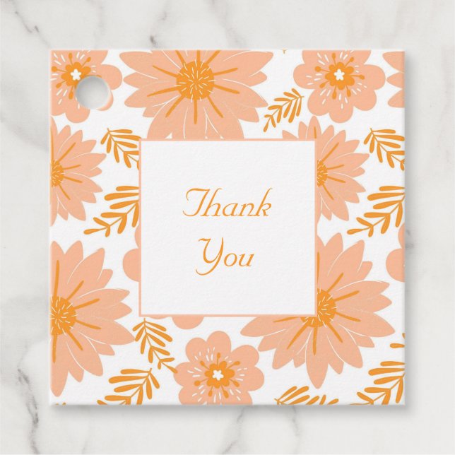 Retro Vintage Peach Fuzz Orange Flower Pattern Favour Tags (Front)