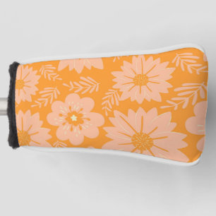 Retro Vintage Peach Fuzz Orange Flower Pattern Golf Head Cover