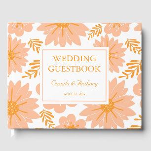 Retro Vintage Peach Fuzz Orange Flower Pattern Guest Book