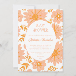Retro Vintage Peach Fuzz Orange Flower Pattern Invitation