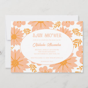 Retro Vintage Peach Fuzz Orange Flower Pattern Invitation