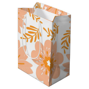 Retro Vintage Peach Fuzz Orange Flower Pattern Medium Gift Bag