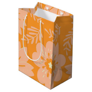 Retro Vintage Peach Fuzz Orange Flower Pattern Medium Gift Bag