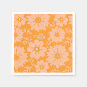 Retro Vintage Peach Fuzz Orange Flower Pattern Napkin