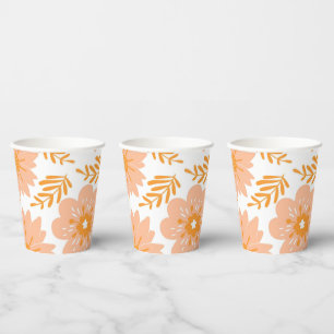 Retro Vintage Peach Fuzz Orange Flower Pattern Paper Cups