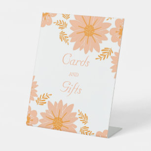 Retro Vintage Peach Fuzz Orange Flower Pattern Pedestal Sign