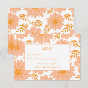 Retro Vintage Peach Fuzz Orange Flower Pattern RSVP Card