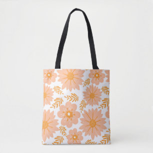 Retro Vintage Peach Fuzz Orange Flower Pattern Tote Bag