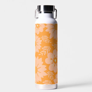 Retro Vintage Peach Fuzz Orange Flower Pattern Water Bottle