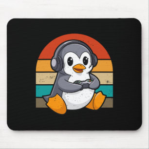 Retro Vintage Penguin Video Gamer Kawaii Gaming Mouse Pad