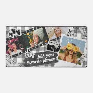 Retro Vintage Personalized Photo Collage in Black Desk Mat