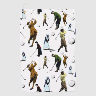 Retro Vintage Photo Illustrations of Golfers Golf Towel