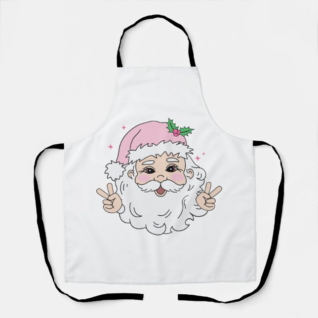 Retro Vintage Pink Christmas Santa Apron (Front)