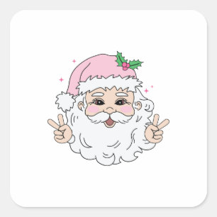 Retro Vintage Pink Christmas Santa Square Sticker