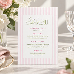 Retro Vintage Pink Green Stripes Wedding Menu Card
