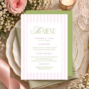 Retro Vintage Pink Green Stripes Wedding Menu Card