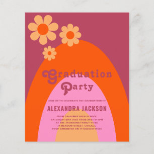 Retro Vintage Pink Orange Graduate Party Budget Flyer