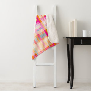 Retro Vintage Pink Plaid Pattern In Pastels Sherpa Blanket