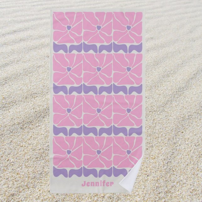Retro vintage pink purple flower pattern  beach towel (Creator Uploaded)