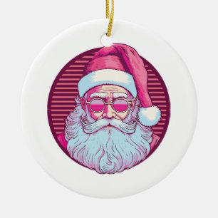 Retro vintage pink santa claus ceramic ornament