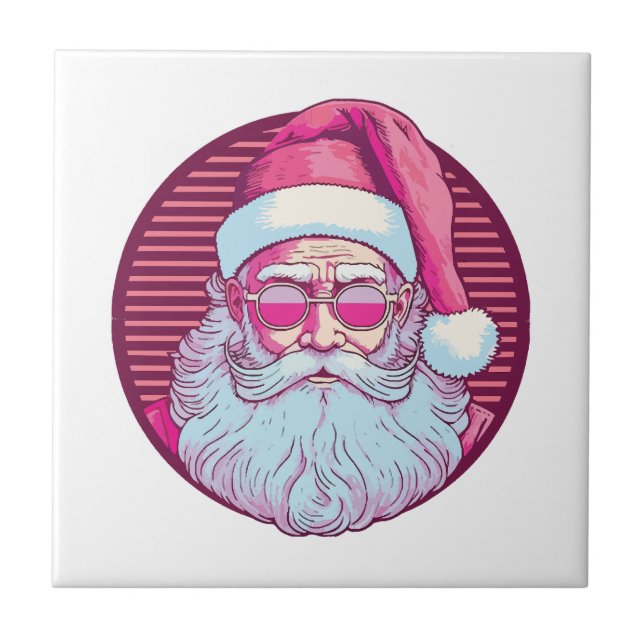 Retro vintage pink santa claus  ceramic tile (Front)