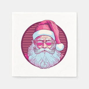 Retro vintage pink santa claus napkin