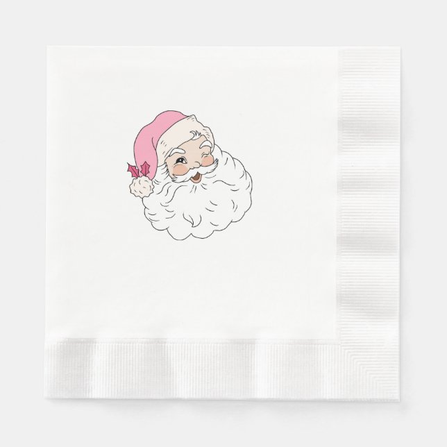Retro Vintage Pink Santa Claus Napkin (Front)