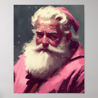 Retro Vintage Pink Santa Claus - Oil Paint T-Shirt Poster