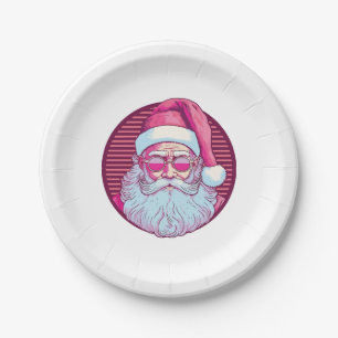 Retro vintage pink santa claus paper plate