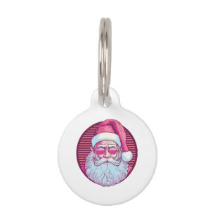 Retro vintage pink santa claus pet tag