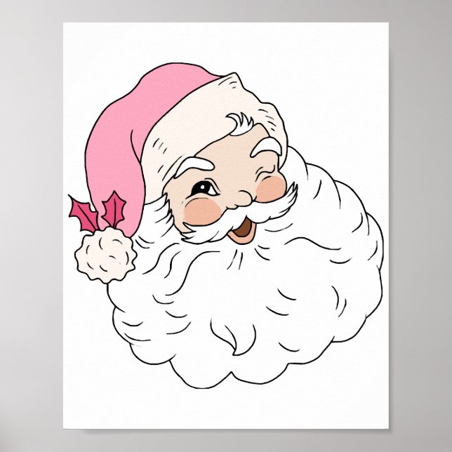 Retro Vintage Pink Santa Claus Poster (Front)