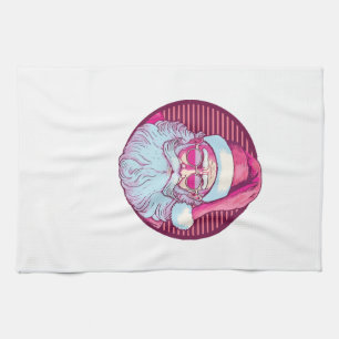 Retro vintage pink santa claus  tea towel