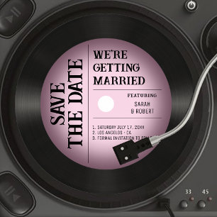 Retro Vintage Pink Vignette Vinyl Record Wedding Save The Date