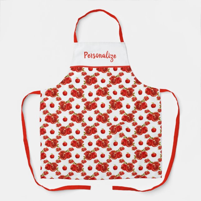 Retro Vintage Pomegranate Red Fruit Pattern Apron (Front)