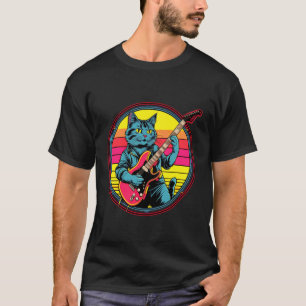 Retro Vintage Pop Art Cat Plays Electric Guitar 80 T-Shirt