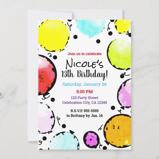 Retro Vintage Pop Art Comic Balloons Birthday Invitation (Front)